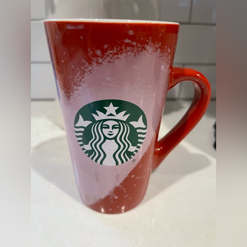 Starbucks 2021 Pink Airbrush Heart Red Tall Coffee Mug 16 fl oz.